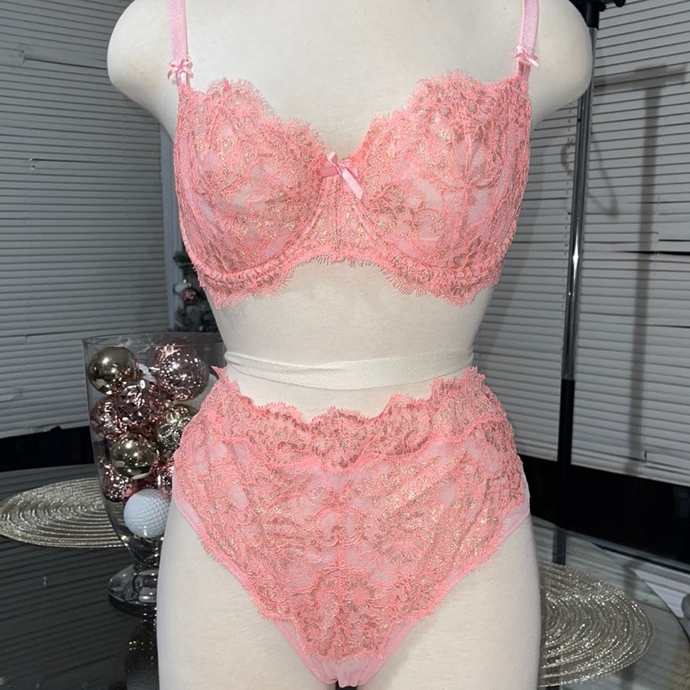 Victoria’s Secret pink lace bra and panty set